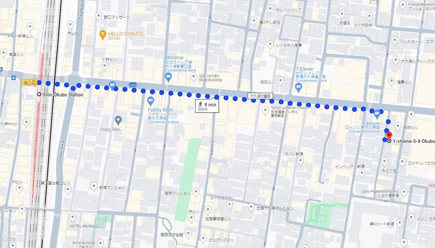 Apartment グレイシャス東新宿 東新宿駅徒歩4分 新大久保駅徒歩7分 新宿駅徒歩15分 歌舞伎町すぐ近く 美味しい韓国料理屋多数あります