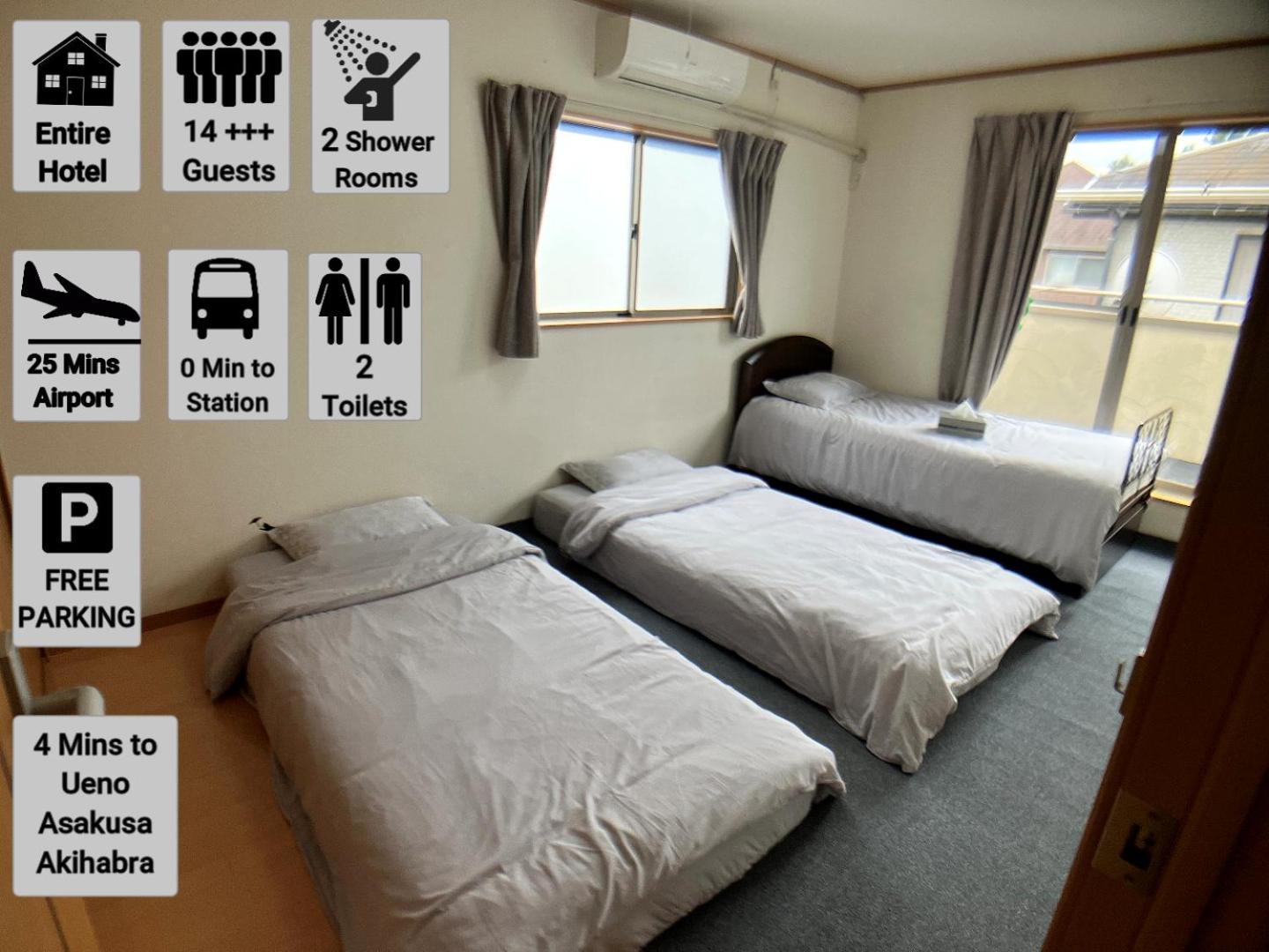Entire Beside Asakusa, Ueno, Akihabara And Skytree Tower Between 3 Train Stations And Contains 3 Bedrooms, 2 Bathrooms And 2 Toilets For 14 Guests * Tokyo